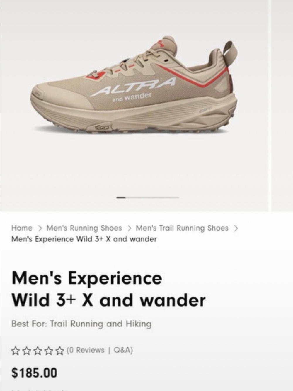 Altra Men's Trail Running Shoe in Beige with Red Accents